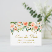 Waterverf Coral Floral Gold Save the Date Aankondigingskaart (Staand voorkant)