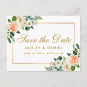 Waterverf Coral Floral Gold Save the Date Aankondigingskaart (Voorkant)