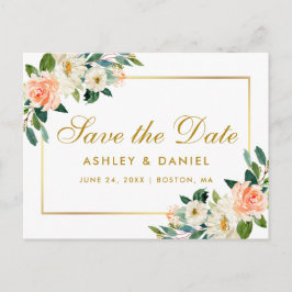 Waterverf Coral Floral Gold Save the Date Aankondigingskaart