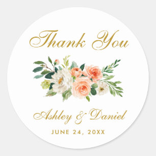 Waterverf Coral Floral Gold Wedding Hartelijk dank Ronde Sticker