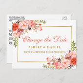 Waterverf Coral Floral Gold wijzigt de datum Briefkaart (Voorkant / Achterkant)