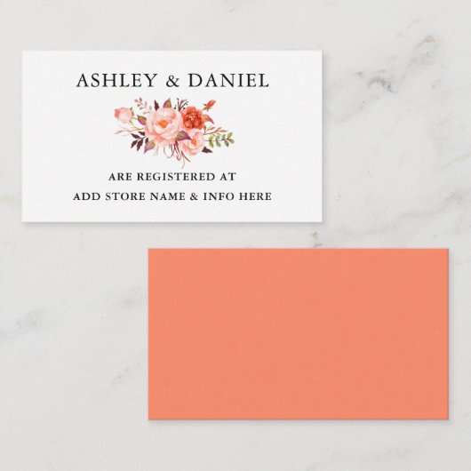 Waterverf Coral Floral Wedding Registry Informatiekaartje (Voorkant / Achterkant)