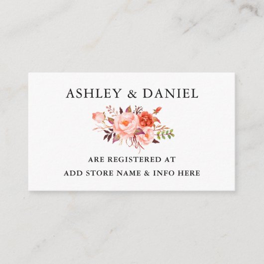 Waterverf Coral Floral Wedding Registry Informatiekaartje (Voorkant)