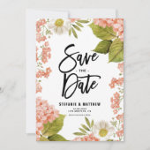 Waterverf Coral Hydrangea Floral QR Code Save The Date (Voorkant)
