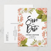 Waterverf Coral Hydrangea Floral Save the Date Aankondigingskaart (Voorkant / Achterkant)