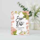 Waterverf Coral Hydrangea Floral Save the Date Aankondigingskaart (Staand voorkant)