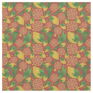 Waterverf Coral Lemon Fruit Pattern Stof