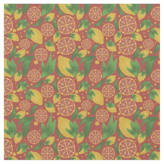Waterverf Coral Lemon Fruit Pattern Stof (Close Up)