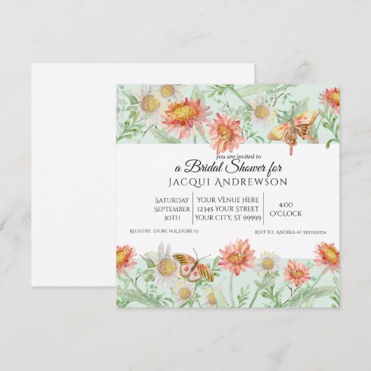 Waterverf Coral Mint Ivory Floral Vrijgezellenfees Kaart (Voorkant / Achterkant)