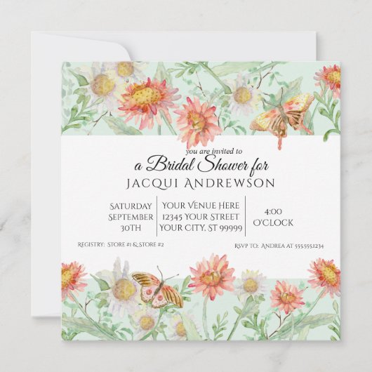 Waterverf Coral Mint Ivory Floral Vrijgezellenfees Kaart (Voorkant)