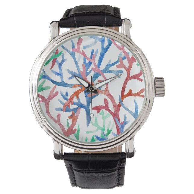 Waterverf Coral Pattern Horloge (Voorkant)
