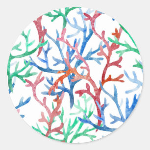 Waterverf Coral Pattern Ronde Sticker