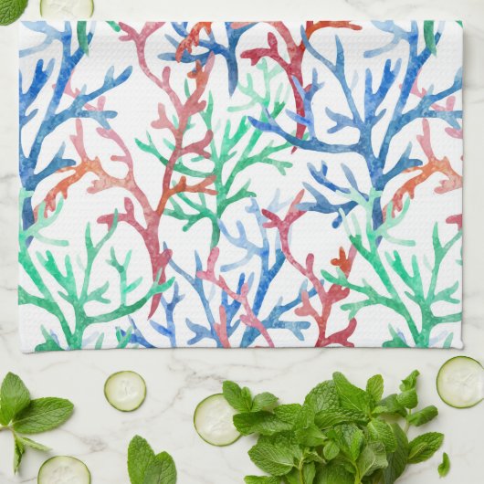 Waterverf Coral Pattern Theedoek (Gevouwen)
