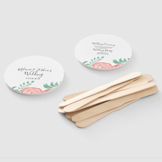 Waterverf Coral Peony Modern Wedding Handwaaier (Niet-gemonteerd)