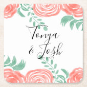 Waterverf Coral Peony Modern Wedding Kartonnen Onderzetters (Voorkant)