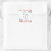 Waterverf Coral Peony Modern Wedding Vierkante Sticker (Tas)