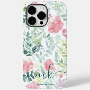 Waterverf Coral Pink Abstract Flowers Monogram Case-Mate iPhone 14 Pro Max Hoesje