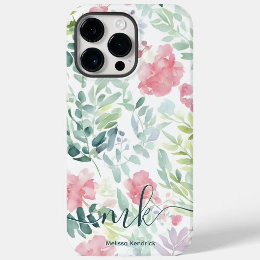 Waterverf Coral Pink Abstract Flowers Monogram Case-Mate iPhone Case (Achterkant)