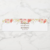 Waterverf Coral Pink Roses & Gold Foliage Weddensc Waterfles Etiket (Enkel label)