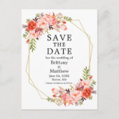 Waterverf Coral Rozen Geo Lijst sparen de Datum Briefkaart (Voorkant)