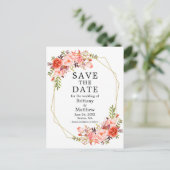Waterverf Coral Rozen Geo Lijst sparen de Datum Briefkaart (Staand voorkant)