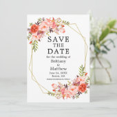 Waterverf Coral Rozen Gold Geo Lijst Save The Date (Staand voorkant)