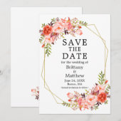 Waterverf Coral Rozen Gold Geo Lijst Save The Date (Voorkant / Achterkant)