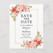 Waterverf Coral Rozen Gold Lijst sparen de datum Briefkaart (Voorkant)