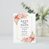 Waterverf Coral Rozen Gold Lijst sparen de datum Briefkaart (Staand voorkant)