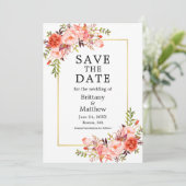 Waterverf Coral Rozen Gold sparen de datum Save The Date (Staand voorkant)