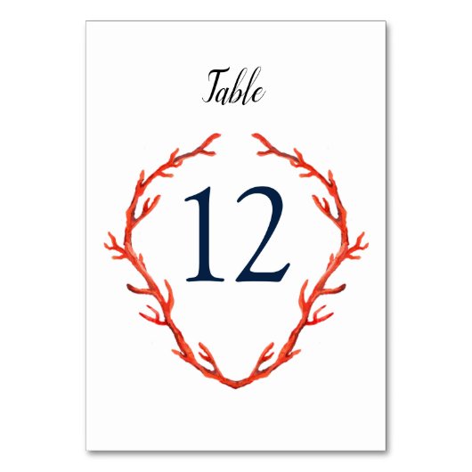 Waterverf Coral Wedding Table Numbers Kaart (Achterkant)