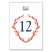 Waterverf Coral Wedding Table Numbers Kaart (Voorkant)