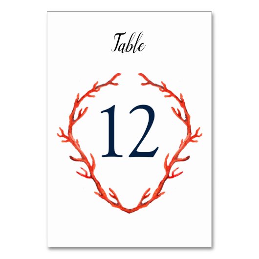 Waterverf Coral Wedding Table Numbers Kaart (Voorkant)