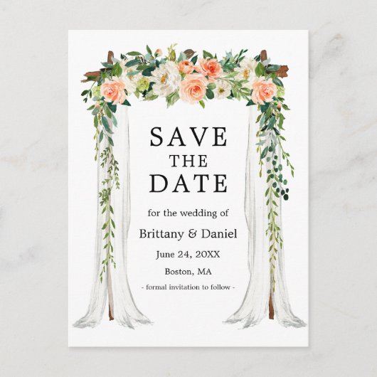 Waterverf Coral White Floral Aankondigingskaart (Voorkant)