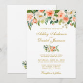 Waterverf Coral White Floral Gold Wedding Kaart (Voorkant / Achterkant)