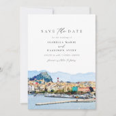 Waterverf Corfu Griekenland Kerkyra Save the Date Kaart (Voorkant)