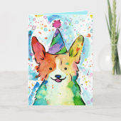 Waterverf Corgi Birthday Kaart (Voorkant)