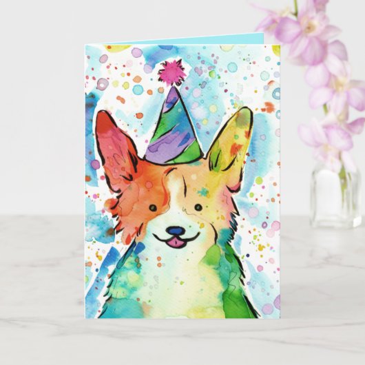 Waterverf Corgi Birthday Kaart (Orchidee)