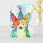 Waterverf Corgi Birthday Kaart (Gele Bloem)