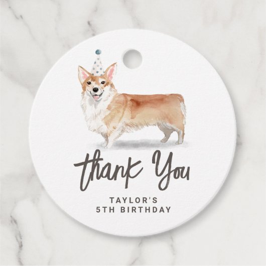 Waterverf Corgi Dog Verjaardag Dank u Bedankjes Labels (Voorkant)