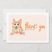 Waterverf Corgi en Perzikbloemen Verjaardag Bedankkaart (Voorkant)