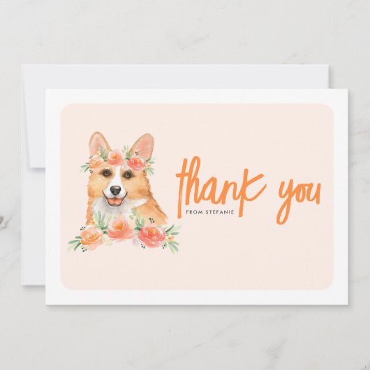 Waterverf Corgi en Perzikbloemen Verjaardag Bedankkaart (Voorkant)