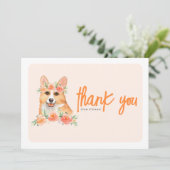 Waterverf Corgi en Perzikbloemen Verjaardag Bedankkaart (Staand voorkant)