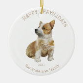 waterverf corgi happy pawlidays foto keramisch ornament (Voorkant)