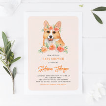 Waterverf Corgi Peach Florals Baby shower