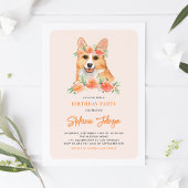 Waterverf Corgi Peach Florals Dog Birthday Party Kaart