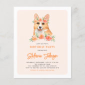 Waterverf Corgi Peach Verjaardagsfeestuitnodiging (Voorkant)
