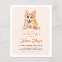 Waterverf Corgi Peach Verjaardagsfeestuitnodiging