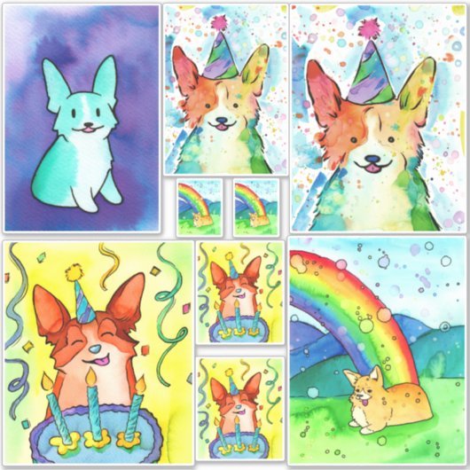 Waterverf Corgi Sticker Pack (Voorkant)