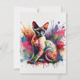 Waterverf Cornish Rex Cat Kleurrijk Portret Briefkaart